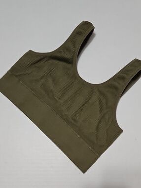 aerie Olive Ribbed Scoop Sports Bra Size L Junior